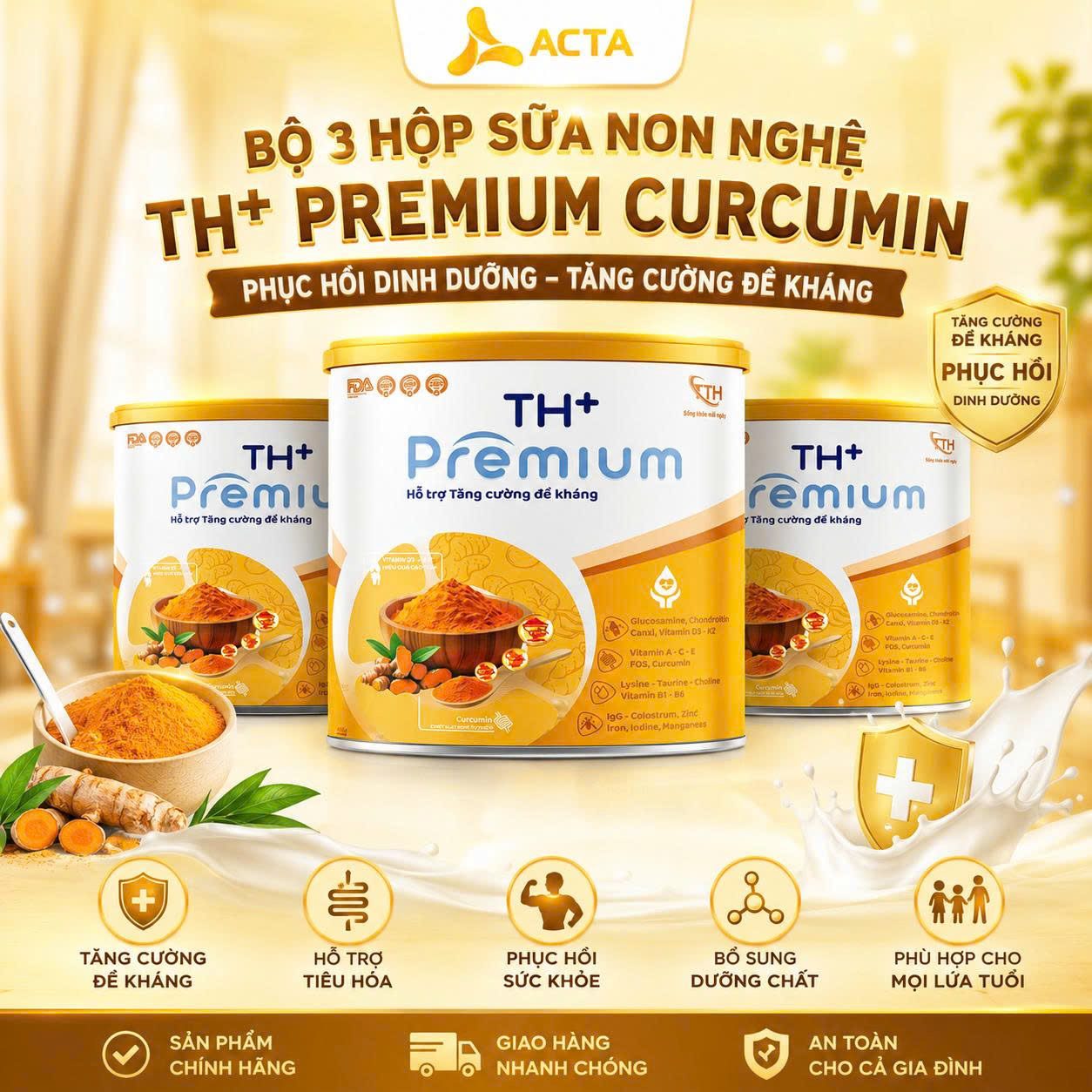 Bộ 3 Hộp Sữa Non Nghệ TH+ Premium Curcumin – Phục Hồi Dinh Dưỡng - Thumbnail 3