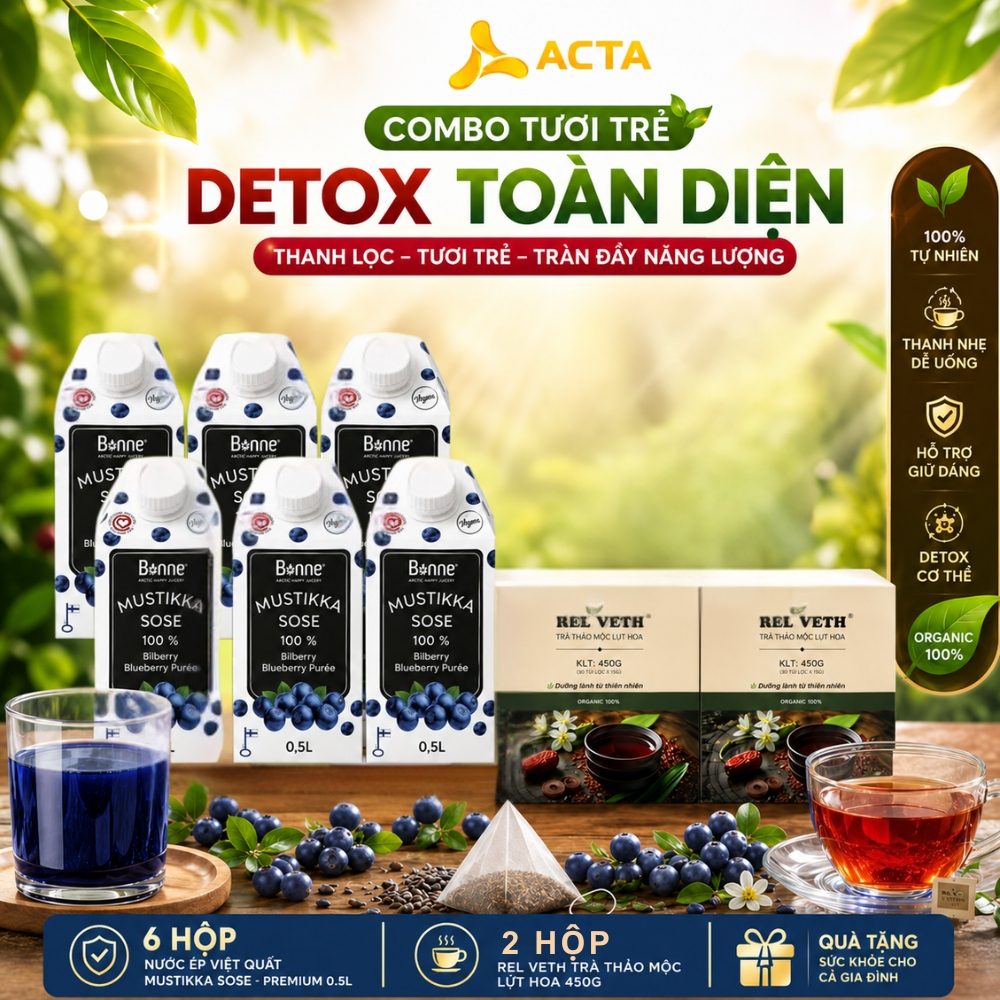 Combo Tươi Trẻ Detox Toàn Diện - Nước Ép Việt Quất Bonne 0.5L & Trà Thảo Mộc Lứt Hoa Relveth 450g - Thumbnail 2