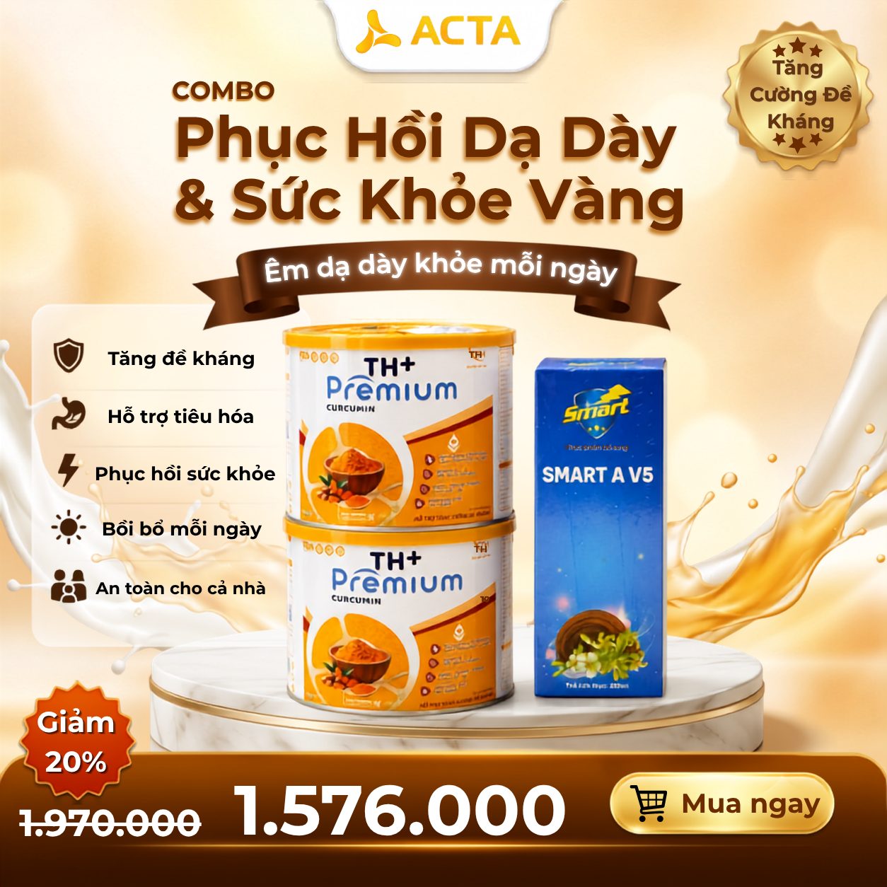 [Chính Hãng] Combo Bảo Vệ Sức Khỏe: 2 Hộp Sữa Non TH+ Premium Curcumin & 1 Hộp Smart A V5 - Thumbnail 3