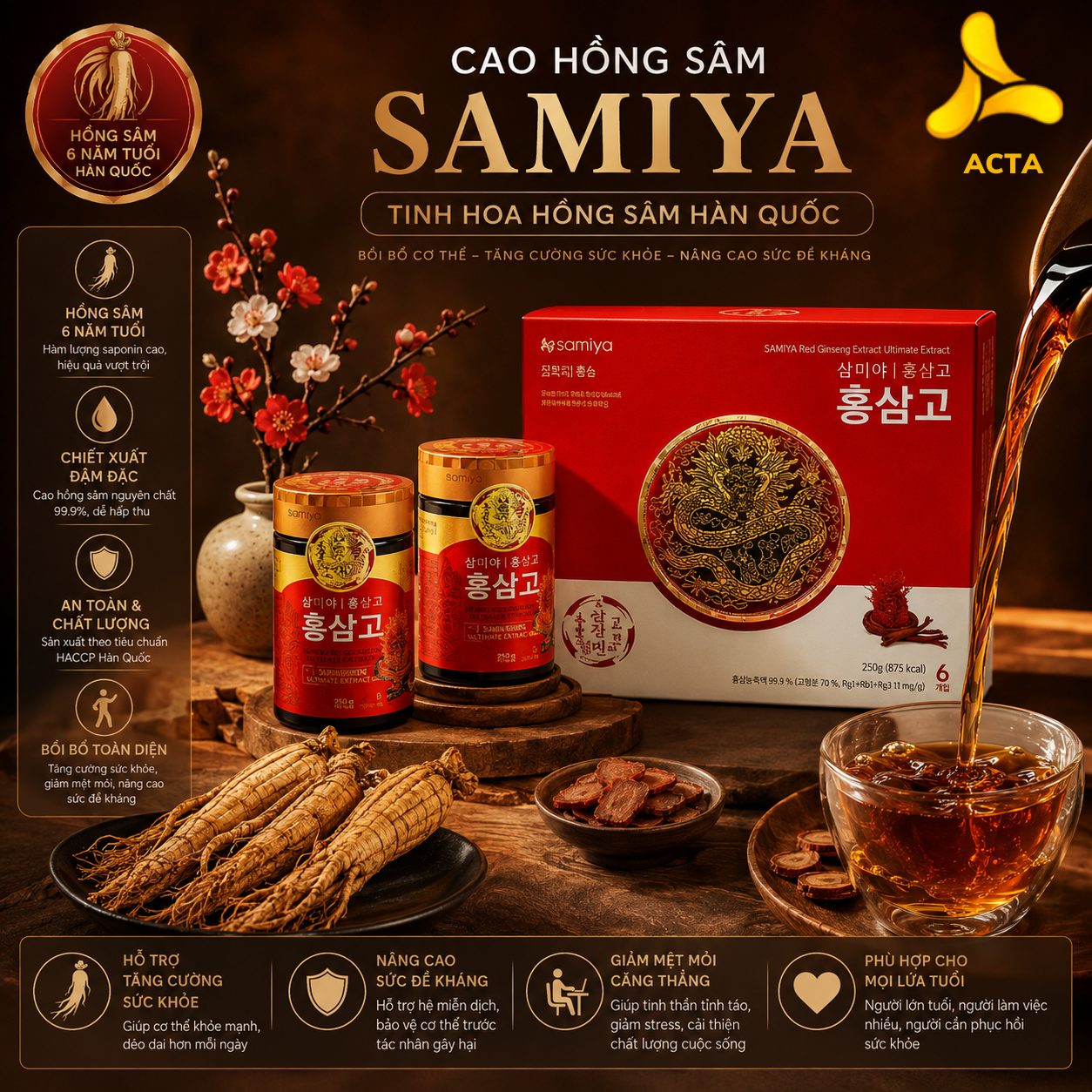Combo Cao Hồng Sâm Đông Trùng Hạ Thảo Hàn Quốc Samiya (Hộp 2 Hũ x 500g) - Thumbnail 1