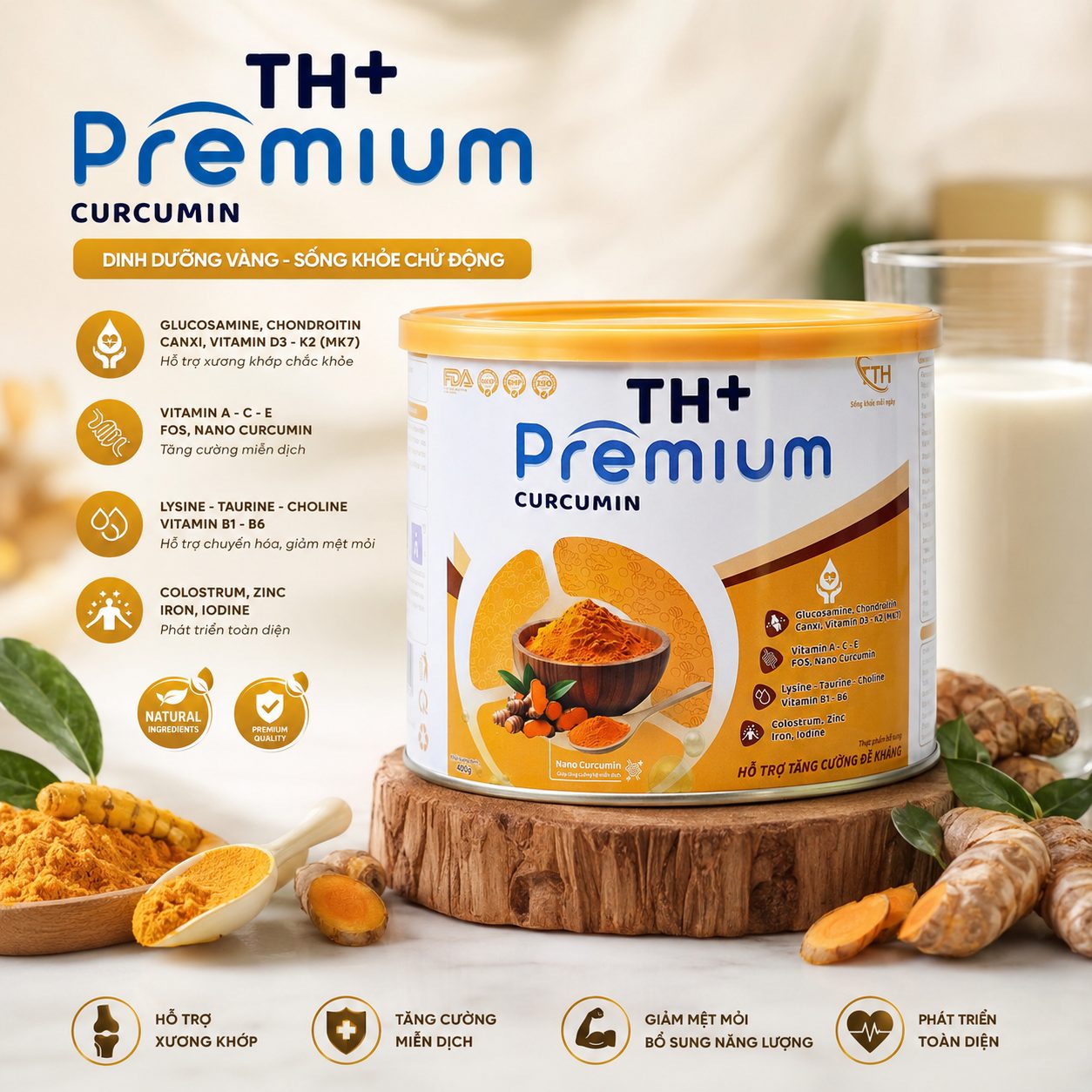 Bộ 3 Hộp Sữa Non Nghệ TH+ Premium Curcumin – Phục Hồi Dinh Dưỡng - Thumbnail 6
